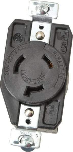 Cooper Wiring Devices - 277 VAC, 20 Amp, L7-20R NEMA, Self Grounding Receptacle - 2 Poles, 3 Wire, Female End, Black - Exact Tool & Supply