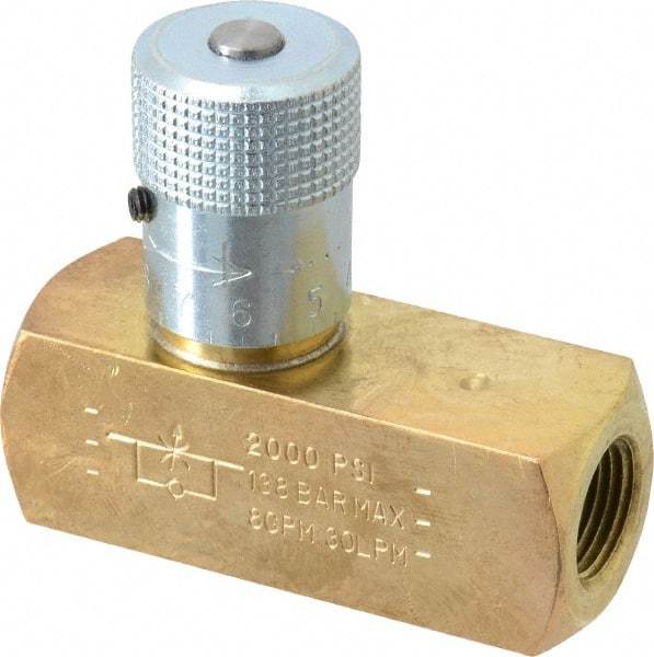 Parker - 8 GPM 3/8 Inlet Brass Hydraulic Control Valve - 3/8-18 Thread - Exact Tool & Supply