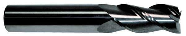 Accupro - 11/16", 1-1/2" LOC, 3/4" Shank Diam, 4" OAL, 3 Flute, Solid Carbide Square End Mill - Single End, TiCN Finish, Spiral Flute, 40° Helix, Centercutting, Right Hand Cut, Right Hand Flute - Exact Tool & Supply