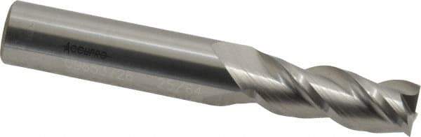 Accupro - 25/64", 1" LOC, 7/16" Shank Diam, 2-3/4" OAL, 3 Flute, Solid Carbide Square End Mill - Single End, Uncoated, Spiral Flute, 40° Helix, Centercutting, Right Hand Cut, Right Hand Flute - Exact Tool & Supply