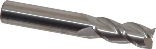 Accupro - 7/16", 1" LOC, 7/16" Shank Diam, 2-3/4" OAL, 3 Flute, Solid Carbide Square End Mill - Single End, Uncoated, Spiral Flute, 40° Helix, Centercutting, Right Hand Cut, Right Hand Flute - Exact Tool & Supply