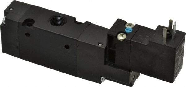 Parker - 1/8", 3-Way Body Ported Stacking Solenoid Valve - 120 VAC, 0.75 CV Rate, Air Return, 2.14" High x 4.2" Long - Exact Tool & Supply