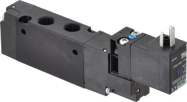 Parker - 1/8", 4-Way Body Ported Stacking Solenoid Valve - 24 VDC, 0.75 CV Rate, Air Return, 2.14" High x 4.67" Long - Exact Tool & Supply