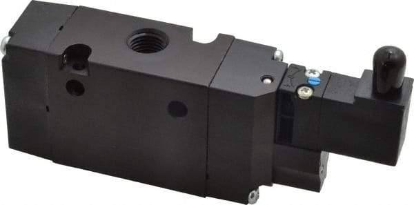Parker - 1/4", 3-Way Body Ported Stacking Solenoid Valve - 24 VDC, 1.4 CV Rate, Air Return, 2.4" High x 5.29" Long - Exact Tool & Supply