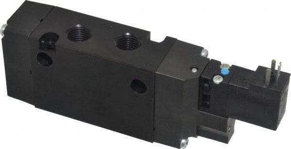 Parker - 1/4", 4-Way Body Ported Stacking Solenoid Valve - 120 VAC, 1.4 CV Rate, Air Return, 2.4" High x 5.78" Long - Exact Tool & Supply