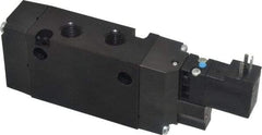 Parker - 1/4", 4-Way Body Ported Stacking Solenoid Valve - 120 VAC, 1.4 CV Rate, Air Return, 2.4" High x 5.78" Long - Exact Tool & Supply