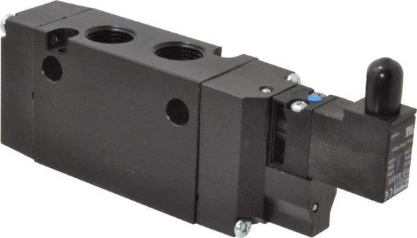 Parker - 3/8", 4-Way Body Ported Stacking Solenoid Valve - 120 VAC, 1.4 CV Rate, Air Return, 2.4" High x 5.78" Long - Exact Tool & Supply