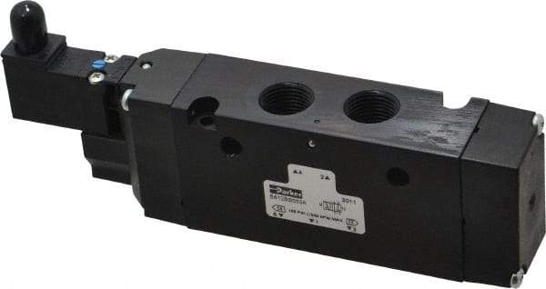 Parker - 3/8", 4-Way Body Ported Stacking Solenoid Valve - 120 VAC, 2.7 CV Rate, Air Return, 2.4" High x 6.67" Long - Exact Tool & Supply