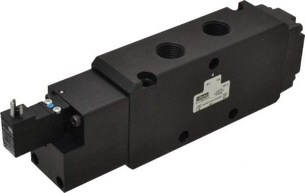 Parker - 1/2", 4-Way Body Ported Stacking Solenoid Valve - 120 VAC, 5.9 CV Rate, Air Return, 2.95" High x 9.13" Long - Exact Tool & Supply