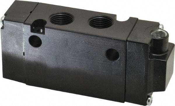 Parker - 3/8", 4-Way Body Ported Stacking Solenoid Valve - 1.4 CV Rate, Air Return, 1.89" High x 4.37" Long - Exact Tool & Supply