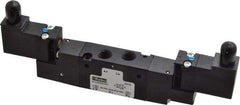 Parker - 1/8", 4-Way Body Ported Stacking Solenoid Valve - 24 VDC, 0.75 CV Rate, 2.14" High x 6.44" Long - Exact Tool & Supply