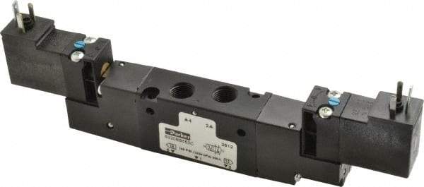 Parker - 1/8", 4-Way Body Ported Stacking Solenoid Valve - 120 VAC, 0.75 CV Rate, 2.14" High x 6.44" Long - Exact Tool & Supply