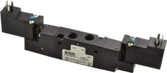 Parker - 1/8", 4-Way Body Ported Stacking Solenoid Valve - 24 VDC, 0.6 CV Rate, 2.14" High x 6.44" Long - Exact Tool & Supply