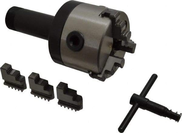 Interstate - 3 Jaws, 3" Diam, Self Centering Manual Lathe Chuck - 5C Mount Spindle, 0.765" Through Hole Diam, Cast Iron - Exact Tool & Supply