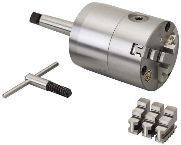 Bison - 3 Jaws, 5" Diam, Self Centering Manual Lathe Chuck - 4MT Mount Spindle, 3,200 Max RPM, 1.77" Through Hole Diam, Cast Iron - Exact Tool & Supply