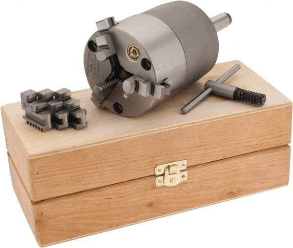 Bison - 3 Jaws, 3" Diam, Self Centering Manual Lathe Chuck - 2MT Mount Spindle, 4,000 Max RPM, 0.98" Through Hole Diam, Cast Iron - Exact Tool & Supply