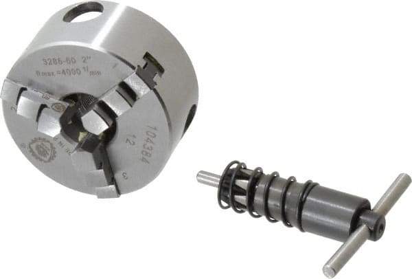 Bison - 3 Jaws, 2" Diam, Self Centering Manual Lathe Chuck - M14x1 Mount Spindle, Reversible, 4,000 Max RPM, 0.56" Through Hole Diam, Forged Steel - Exact Tool & Supply