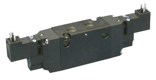 Parker - 4-Way Body Ported Stacking Solenoid Valve - 24 VDC, 1.4 CV Rate, 7.51" Long - Exact Tool & Supply