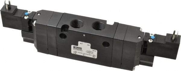 Parker - 4-Way Body Ported Stacking Solenoid Valve - 24 VDC, 1.1 CV Rate, 8.45" Long - Exact Tool & Supply