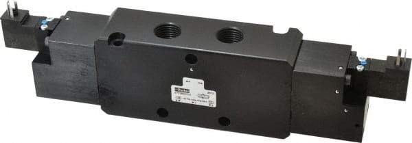 Parker - 4-Way Body Ported Stacking Solenoid Valve - 120 VAC, 5.7 CV Rate, 11.29" Long - Exact Tool & Supply