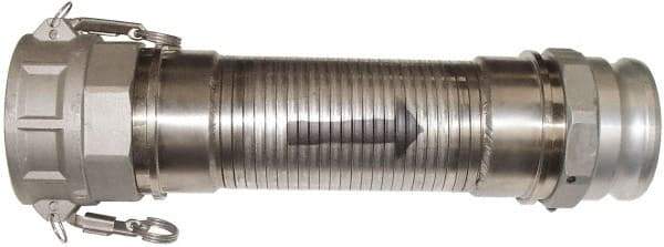 Kuriyama of America - 120" OAL, 3" ID, Flexible Metal Hose Assembly - 3" Fitting, Part A Adapter x Part D Coupler End Connections, Aluminum Fitting, 304 Stainless Steel Hose - Exact Tool & Supply