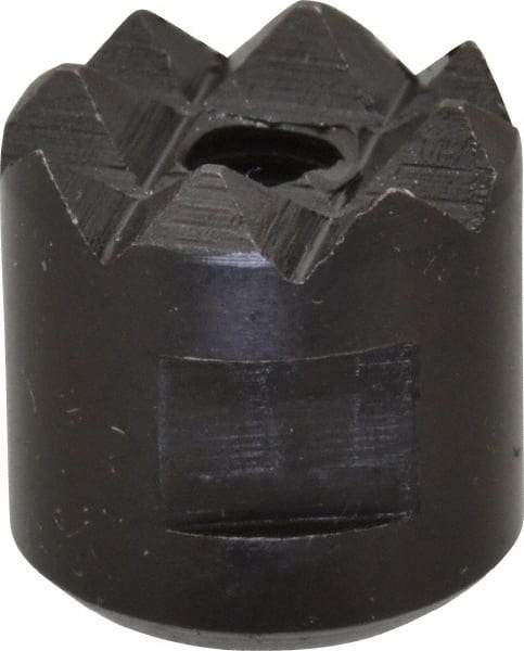 Fairlane - 10-32 Thread, 1/2" Diam, 1/2" High, Threaded, Coarse Tooth Grade Diamond Serration Tooth Pattern, High Speed Steel, Round Positioning Gripper - 3/16" Flat Width, Black Oxide Coated - Exact Tool & Supply