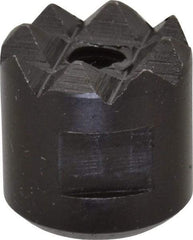 Fairlane - 10-32 Thread, 1/2" Diam, 1/2" High, Threaded, Coarse Tooth Grade Diamond Serration Tooth Pattern, High Speed Steel, Round Positioning Gripper - 3/16" Flat Width, Black Oxide Coated - Exact Tool & Supply
