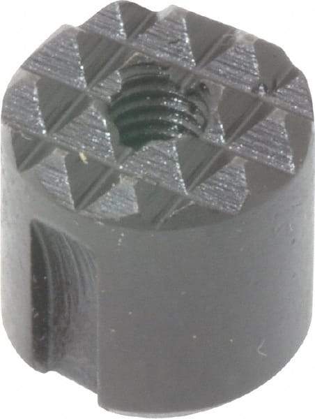 Fairlane - 10-32 Thread, 1/2" Diam, 1/2" High, Threaded, Fine Tooth Grade Diamond Serration Tooth Pattern, High Speed Steel, Round Positioning Gripper - 0.13" Flat Width, Black Oxide Coated - Exact Tool & Supply