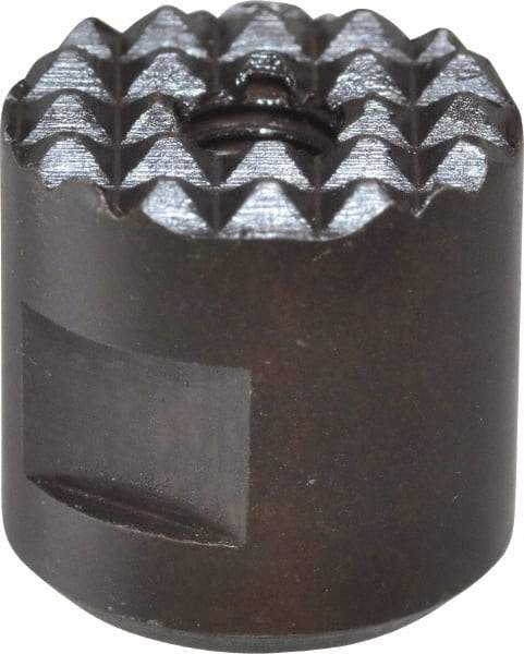 Fairlane - 10-32 Thread, 1/2" Diam, 1/2" High, Threaded, Extra Fine Tooth Grade Diamond Serration Tooth Pattern, High Speed Steel, Round Positioning Gripper - 3/16" Flat Width, Black Oxide Coated - Exact Tool & Supply