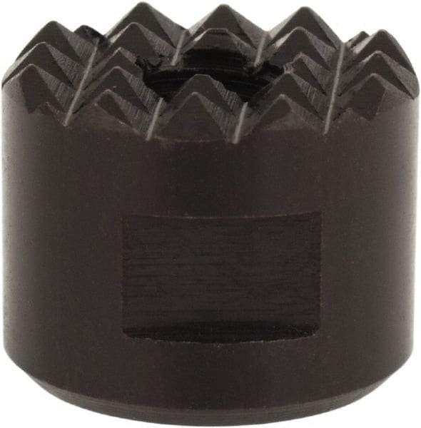 Fairlane - 1/4-28 Thread, 5/8" Diam, 1/2" High, Threaded, Fine Tooth Grade Diamond Serration Tooth Pattern, High Speed Steel, Round Positioning Gripper - 3/16" Flat Width, Black Oxide Coated - Exact Tool & Supply