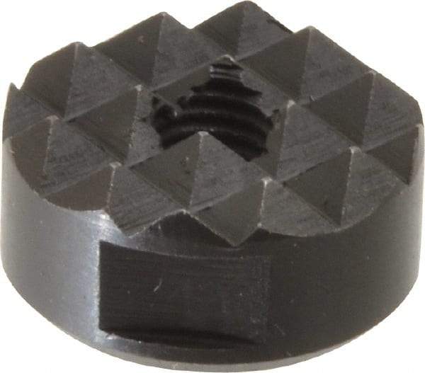 Fairlane - 1/4-28 Thread, 3/4" Diam, 3/8" High, Threaded, Coarse Tooth Grade Diamond Serration Tooth Pattern, High Speed Steel, Round Positioning Gripper - 3/16" Flat Width, Black Oxide Coated - Exact Tool & Supply