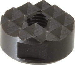Fairlane - 1/4-28 Thread, 3/4" Diam, 3/8" High, Threaded, Coarse Tooth Grade Diamond Serration Tooth Pattern, High Speed Steel, Round Positioning Gripper - 3/16" Flat Width, Black Oxide Coated - Exact Tool & Supply