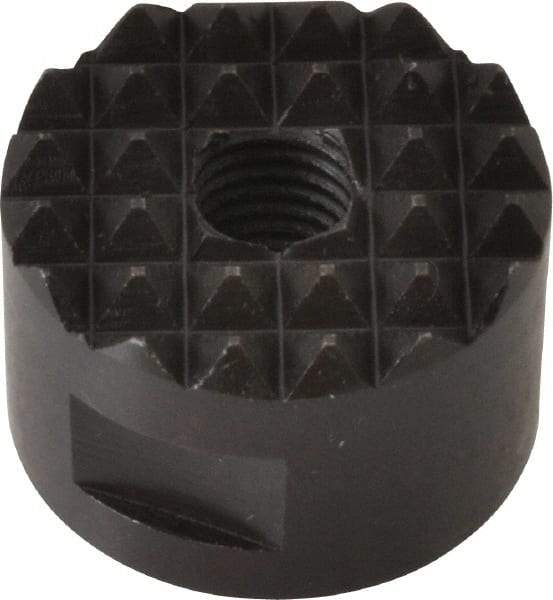 Fairlane - 1/4-28 Thread, 3/4" Diam, 1/2" High, Threaded, Fine Tooth Grade Diamond Serration Tooth Pattern, High Speed Steel, Round Positioning Gripper - 3/16" Flat Width, Black Oxide Coated - Exact Tool & Supply