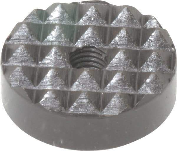 Fairlane - 1/4-28 Thread, 1" Diam, 3/8" High, Threaded, Coarse Tooth Grade Diamond Serration Tooth Pattern, High Speed Steel, Round Positioning Gripper - 3/16" Flat Width, Black Oxide Coated - Exact Tool & Supply