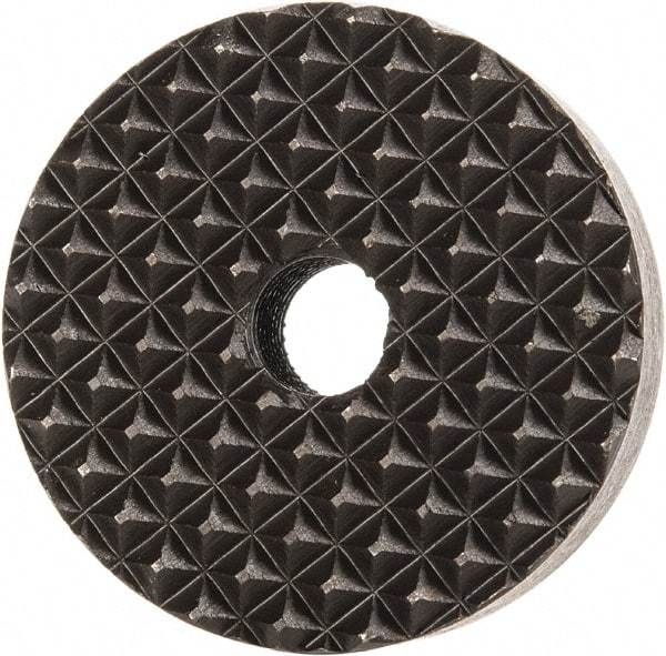 Fairlane - 1/4-28 Thread, 1" Diam, 3/8" High, Threaded, Extra Fine Tooth Grade Diamond Serration Tooth Pattern, High Speed Steel, Round Positioning Gripper - 3/16" Flat Width, Black Oxide Coated - Exact Tool & Supply
