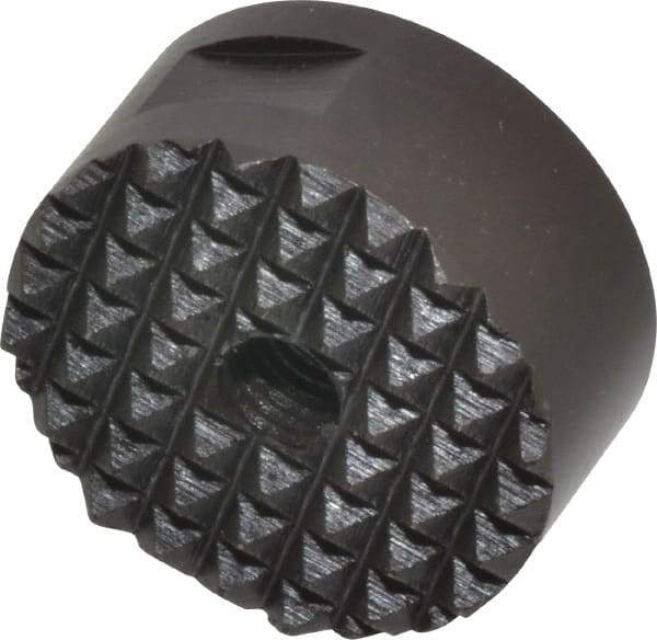 Fairlane - 1/4-28 Thread, 1" Diam, 1/2" High, Threaded, Fine Tooth Grade Diamond Serration Tooth Pattern, High Speed Steel, Round Positioning Gripper - 3/16" Flat Width, Black Oxide Coated - Exact Tool & Supply