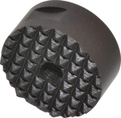 Fairlane - 1/4-28 Thread, 1" Diam, 1/2" High, Threaded, Fine Tooth Grade Diamond Serration Tooth Pattern, High Speed Steel, Round Positioning Gripper - 3/16" Flat Width, Black Oxide Coated - Exact Tool & Supply
