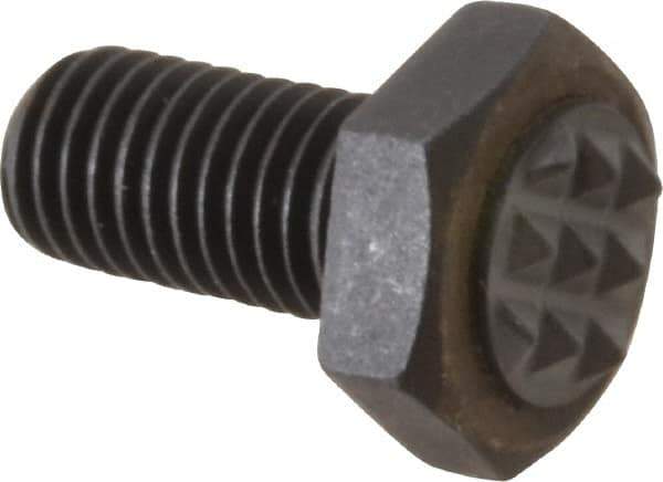 Fairlane - Serrated Tooth, 1/4-28, 1/2" Shank Length, 1/2" Thread Length, Black Oxide Finish, Hex Head, Adjustable Positioning Gripper - 5/16" Pad Diam, 7/16" Hex, 13/64" Head Height, Extra Fine Tooth Grade - Exact Tool & Supply