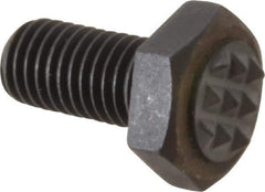 Fairlane - Serrated Tooth, 1/4-28, 1/2" Shank Length, 1/2" Thread Length, Black Oxide Finish, Hex Head, Adjustable Positioning Gripper - 5/16" Pad Diam, 7/16" Hex, 13/64" Head Height, Extra Fine Tooth Grade - Exact Tool & Supply