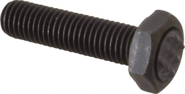 Fairlane - Serrated Tooth, 1/4-28, 1" Shank Length, 7/8" Thread Length, Black Oxide Finish, Hex Head, Adjustable Positioning Gripper - 5/16" Pad Diam, 7/16" Hex, 13/64" Head Height, Extra Fine Tooth Grade - Exact Tool & Supply
