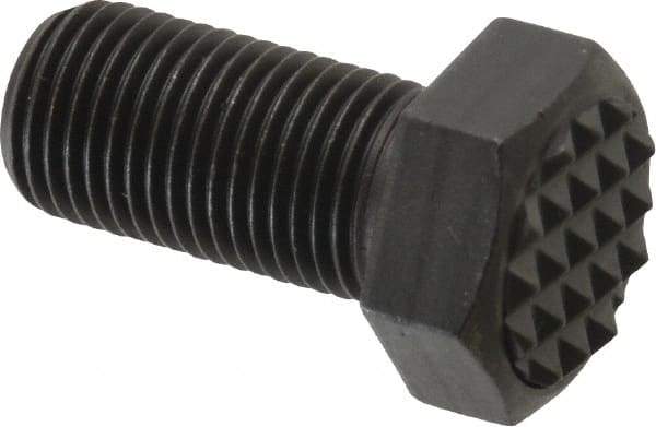 Fairlane - Serrated Tooth, 1/2-20, 1" Shank Length, 1" Thread Length, Black Oxide Finish, Hex Head, Adjustable Positioning Gripper - 5/8" Pad Diam, 3/4" Hex, 23/64" Head Height, Fine Tooth Grade - Exact Tool & Supply