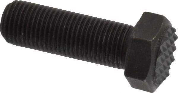 Fairlane - Serrated Tooth, 1/2-20, 1-1/2" Shank Length, 1-1/2" Thread Length, Black Oxide Finish, Hex Head, Adjustable Positioning Gripper - 5/8" Pad Diam, 3/4" Hex, 23/64" Head Height, Fine Tooth Grade - Exact Tool & Supply