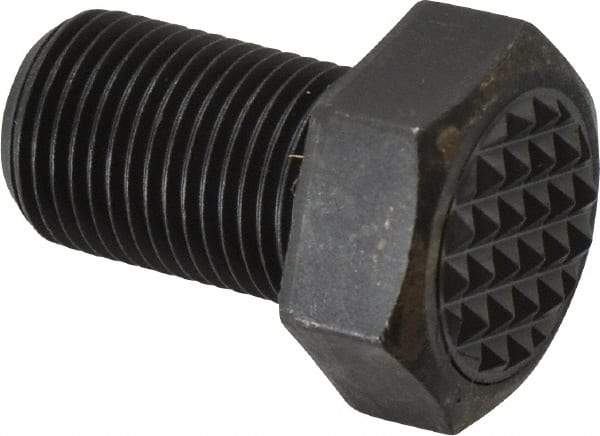 Fairlane - Serrated Tooth, 5/8-18, 1" Shank Length, 1" Thread Length, Black Oxide Finish, Hex Head, Adjustable Positioning Gripper - 3/4" Pad Diam, 15/16" Hex, 7/16" Head Height, Fine Tooth Grade - Exact Tool & Supply