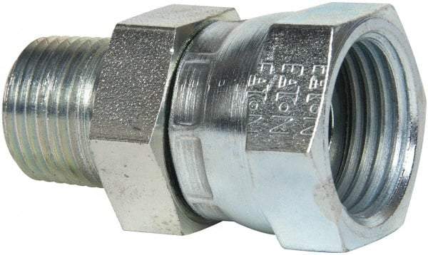Eaton - 3/8-18 Male Thread x 1/2-14 Female Thread, Steel Industrial Pipe Adapter - MNPT x FNPSM, 2,500 psi - Exact Tool & Supply