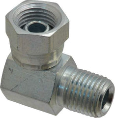 Weatherhead - 1/4-18 Male Thread x 1/4-18 Female Thread, Steel Industrial Pipe 90° Elbow Adapter - FNPSM x MNPT, 2,500 psi - Exact Tool & Supply