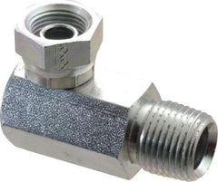 Weatherhead - 1/2-14 Male Thread x 3/8-18 Female Thread, Steel Industrial Pipe 90° Elbow Adapter - FNPSM x MNPT, 2,500 psi - Exact Tool & Supply