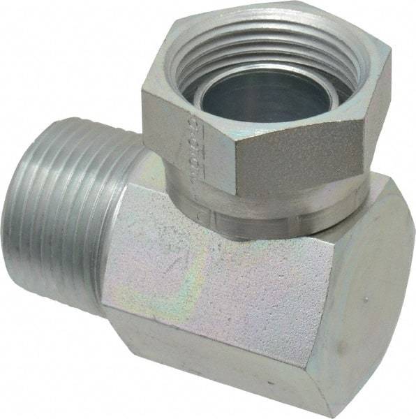 Weatherhead - 1 - 11-1/2 Male Thread x 1 - 11-1/2 Female Thread, Steel Industrial Pipe 90° Elbow Adapter - FNPSM x MNPT, 2,500 psi - Exact Tool & Supply
