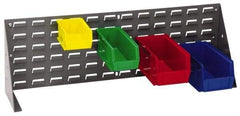 Quantum Storage - 24 Bin Bench Rack Unit with Bins - 27 Inch Overall Width x 8 Inch Overall Depth x 21 Inch Overall Height, Red Polypropylene / Polyethylene Bins - Exact Tool & Supply