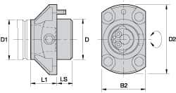 Kennametal - Neutral Cut, KM50 Modular Connection, Adapter/Mount Lathe Modular Clamping Unit - 50.01mm Square Shank Diam, 1.971" OAL, Through Coolant, Series NCM-EF Flange Mount Extended Length - Exact Tool & Supply