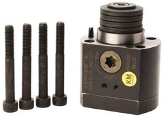 Kennametal - Neutral Cut, KM50 Modular Connection, Adapter/Mount Lathe Modular Clamping Unit - 50.01mm Square Shank Diam, 4.586" OAL, Through Coolant, Series CLNS-EF Flange Mount Side Access - Exact Tool & Supply